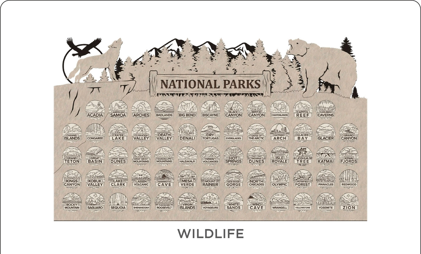 Handcrafted National Park Tracker Map with 63 Tokens | Wooden Adventure Map for Hikers, Campers & Travelers