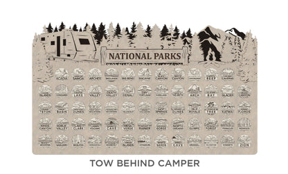 Handcrafted National Park Tracker Map with 63 Tokens | Wooden Adventure Map for Hikers, Campers & Travelers