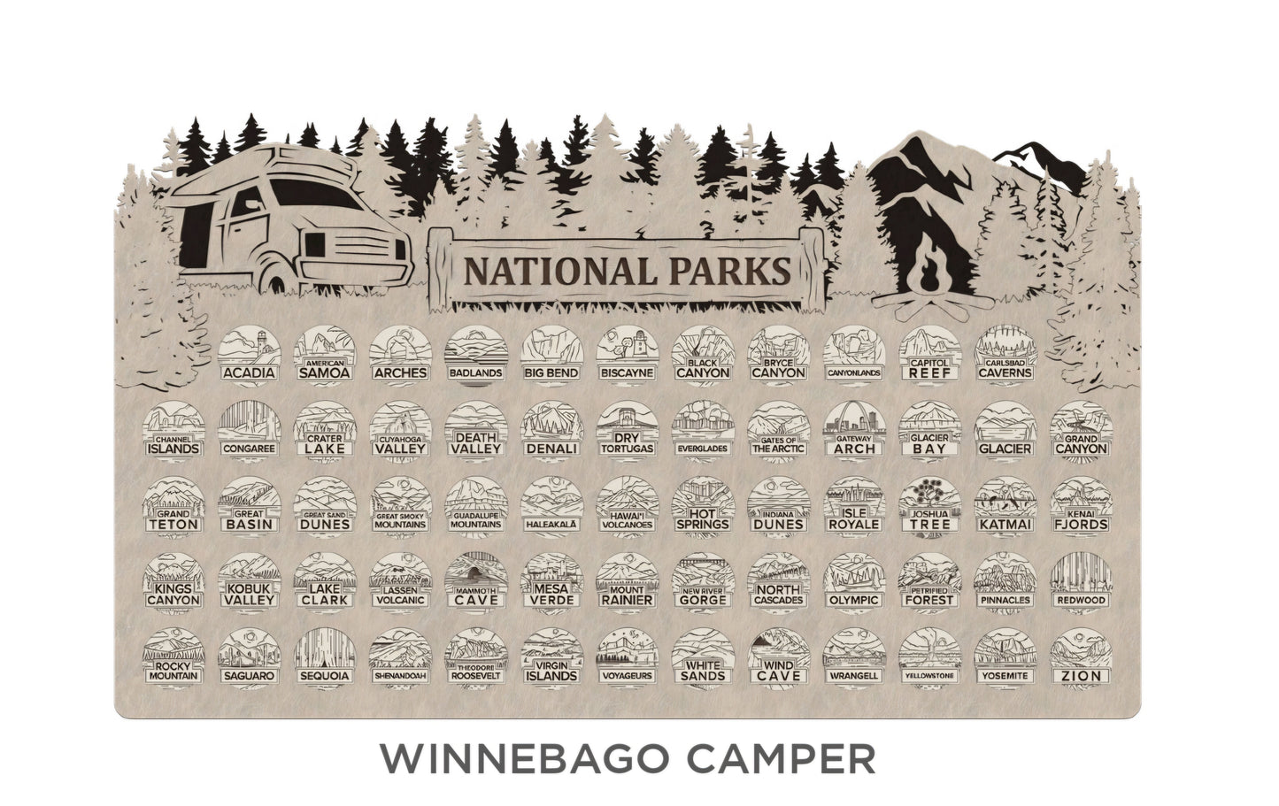 Handcrafted National Park Tracker Map with 63 Tokens | Wooden Adventure Map for Hikers, Campers & Travelers