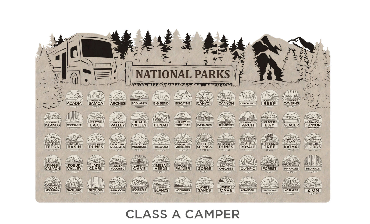 Handcrafted National Park Tracker Map with 63 Tokens | Wooden Adventure Map for Hikers, Campers & Travelers