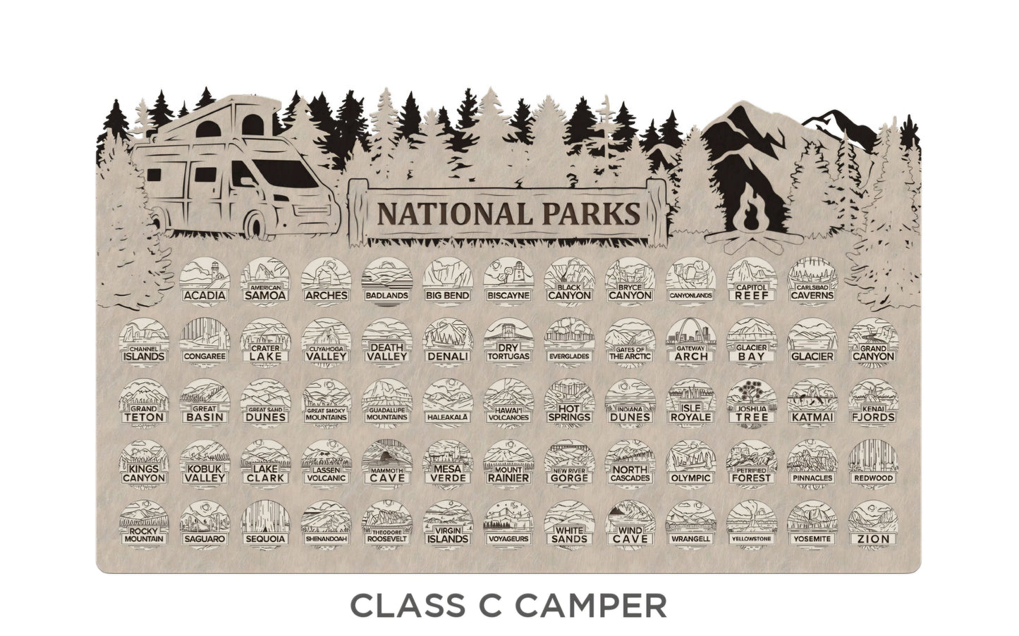 Handcrafted National Park Tracker Map with 63 Tokens | Wooden Adventure Map for Hikers, Campers & Travelers