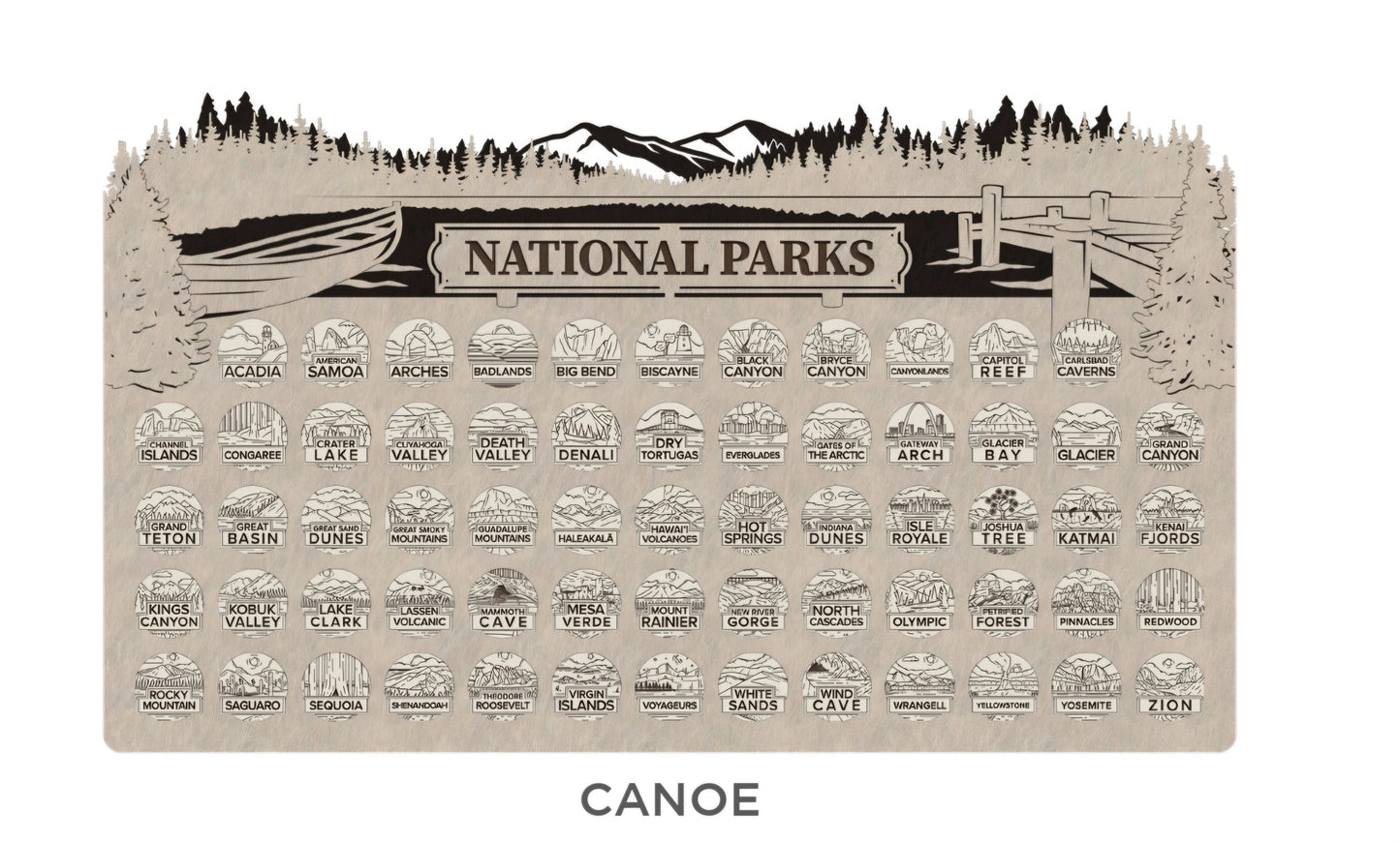 Handcrafted National Park Tracker Map with 63 Tokens | Wooden Adventure Map for Hikers, Campers & Travelers