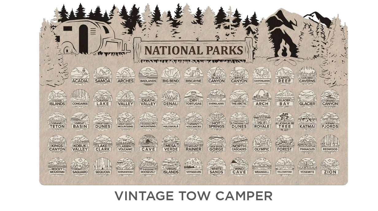 Handcrafted National Park Tracker Map with 63 Tokens | Wooden Adventure Map for Hikers, Campers & Travelers