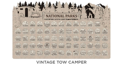 Handcrafted National Park Tracker Map with 63 Tokens | Wooden Adventure Map for Hikers, Campers & Travelers