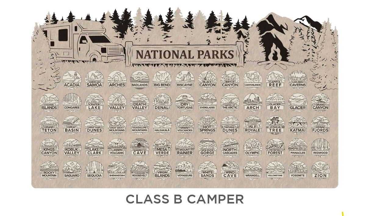 Handcrafted National Park Tracker Map with 63 Tokens | Wooden Adventure Map for Hikers, Campers & Travelers