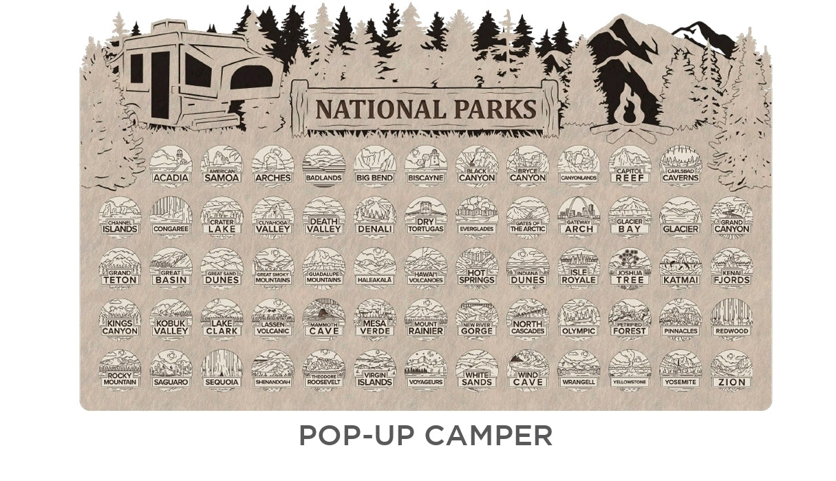 Handcrafted National Park Tracker Map with 63 Tokens | Wooden Adventure Map for Hikers, Campers & Travelers