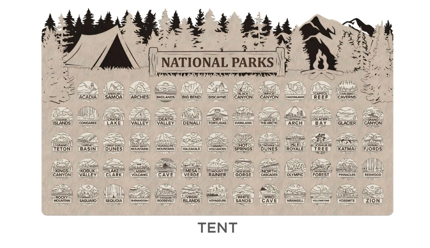 Handcrafted National Park Tracker Map with 63 Tokens | Wooden Adventure Map for Hikers, Campers & Travelers