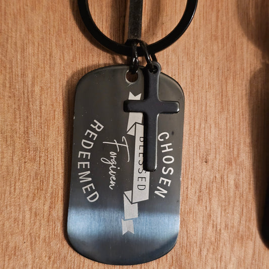 ✨ SCRIPTURE KEYCHAINS – Metal Engraved with Mini Cross