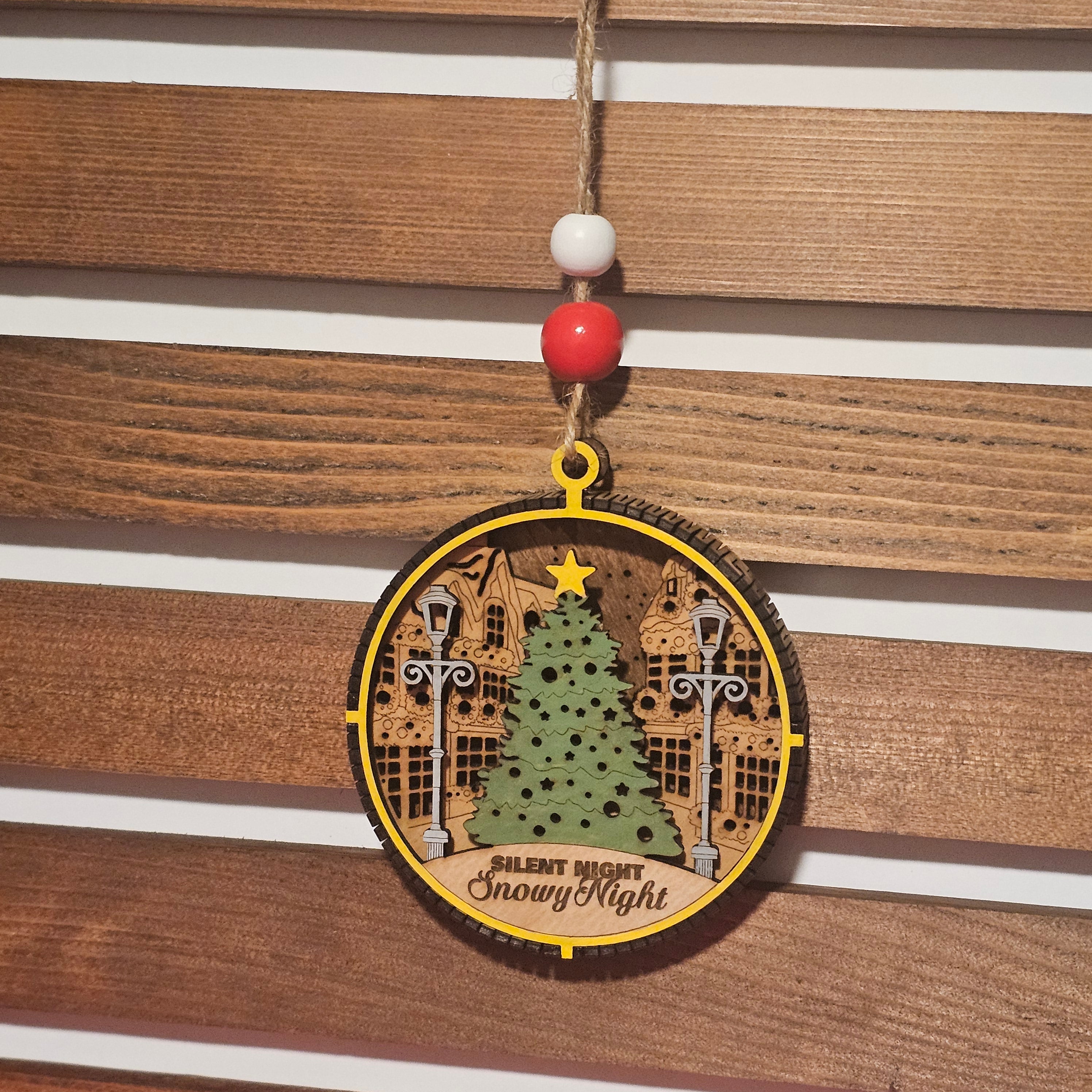 Living Edge Christmas Ornaments | Rustic Wooden Holiday Ornaments with Cardinal, Train, Christmas Tree & Fireplace Designs | Handcrafted Layered Keepsake Décor