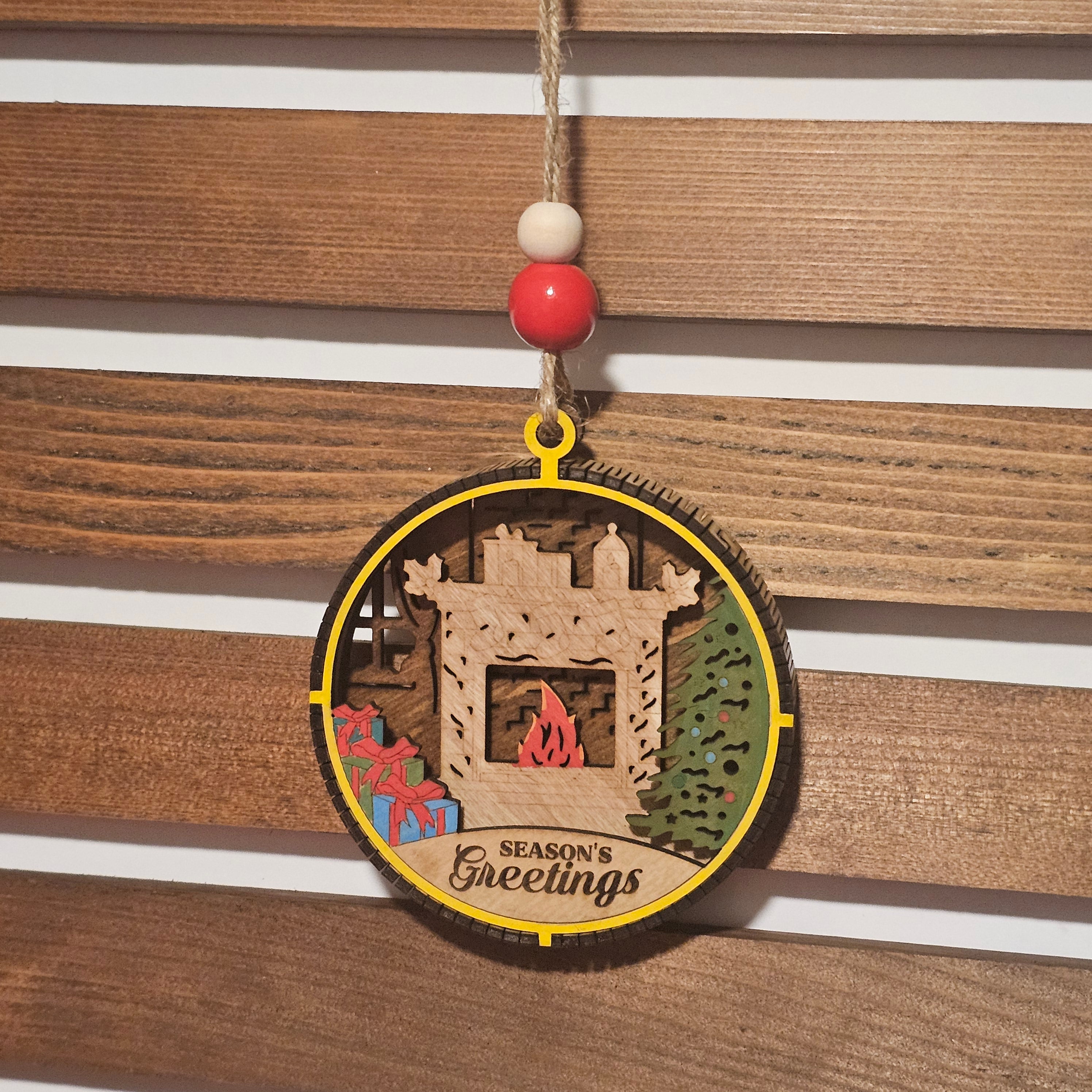 Living Edge Christmas Ornaments | Rustic Wooden Holiday Ornaments with Cardinal, Train, Christmas Tree & Fireplace Designs | Handcrafted Layered Keepsake Décor