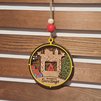 Living Edge Christmas Ornaments | Rustic Wooden Holiday Ornaments with Cardinal, Train, Christmas Tree & Fireplace Designs | Handcrafted Layered Keepsake Décor