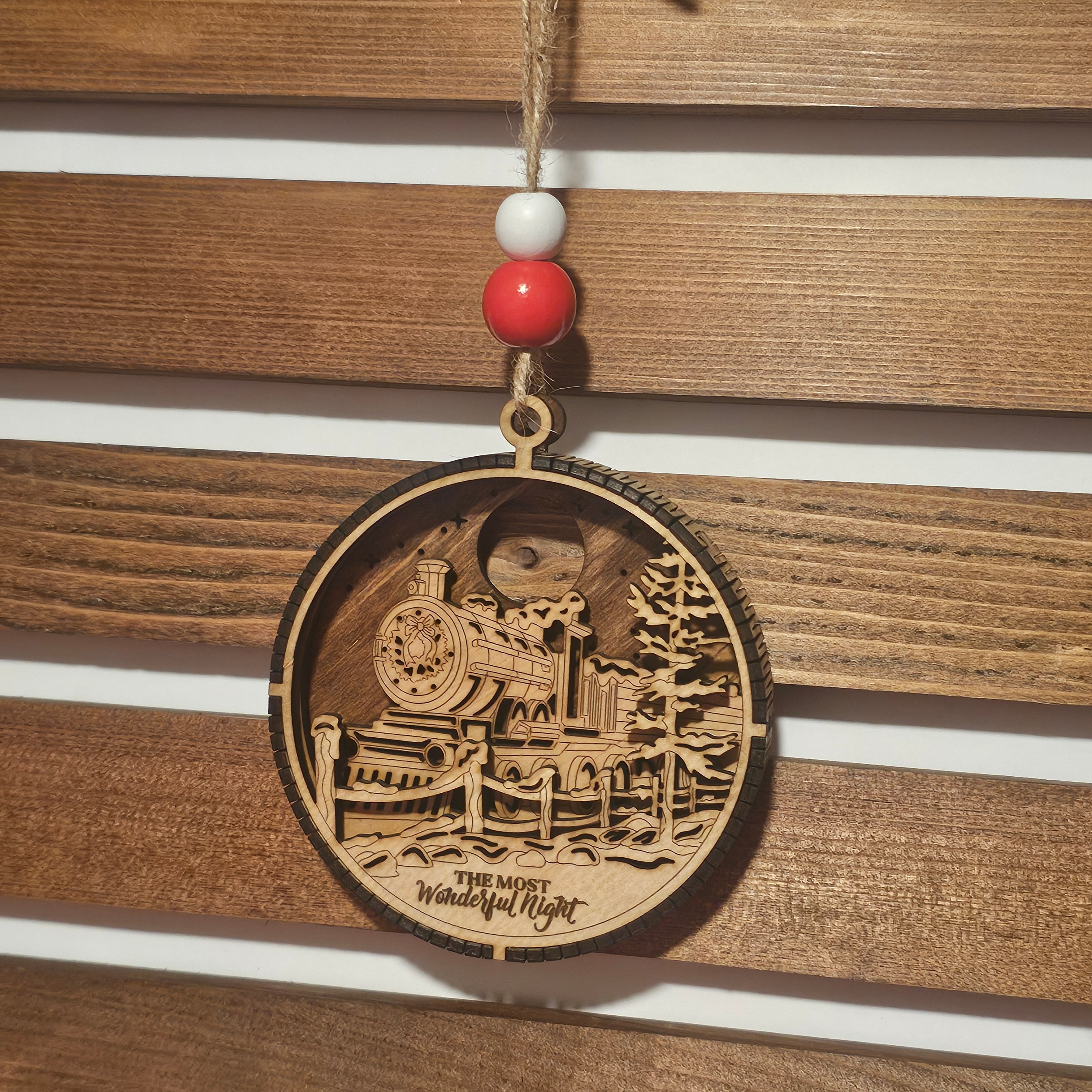 Living Edge Christmas Ornaments | Rustic Wooden Holiday Ornaments with Cardinal, Train, Christmas Tree & Fireplace Designs | Handcrafted Layered Keepsake Décor