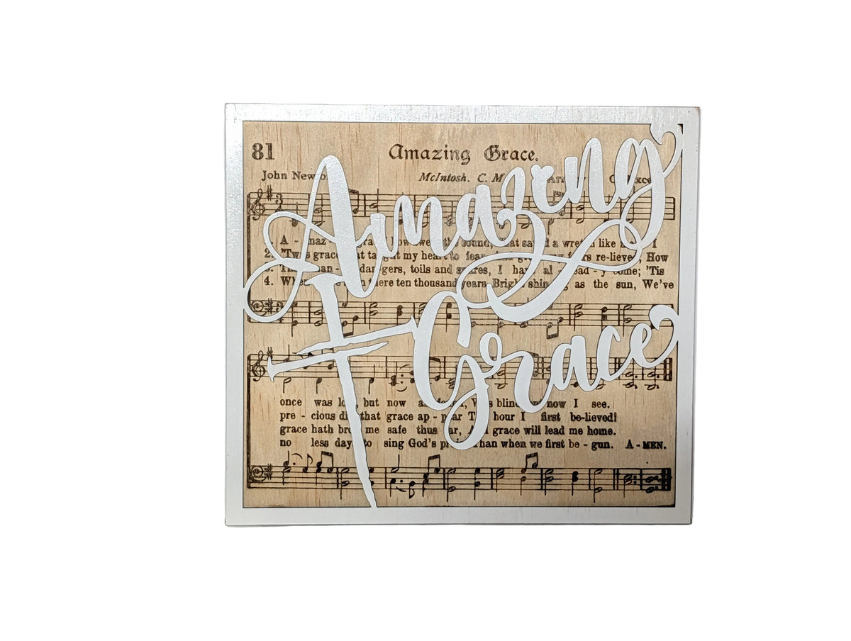 Amazing Grace Wooden Wall Hanging — Engraved Hymn with Laser-Cut Script