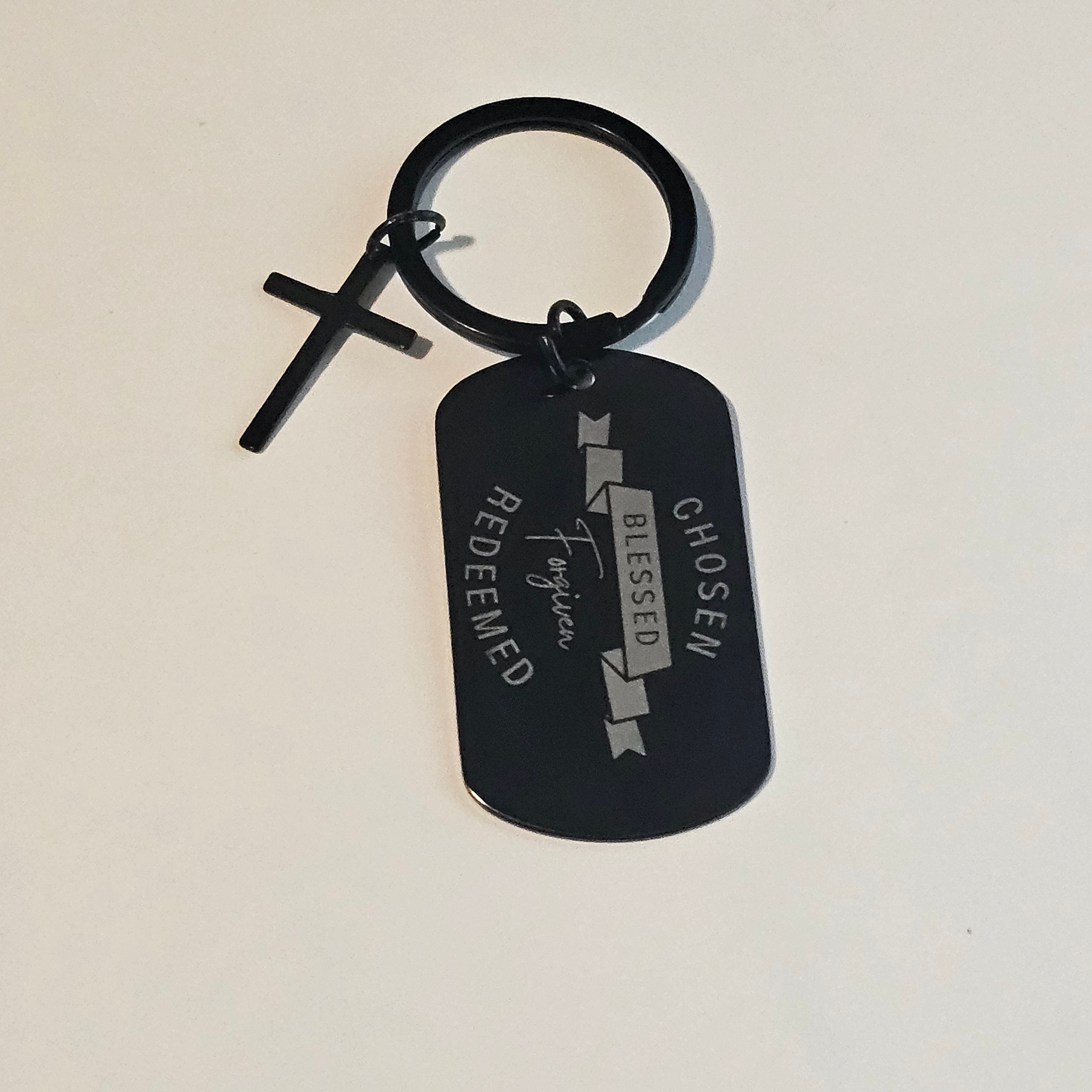 ✨ SCRIPTURE KEYCHAINS – Metal Engraved with Mini Cross