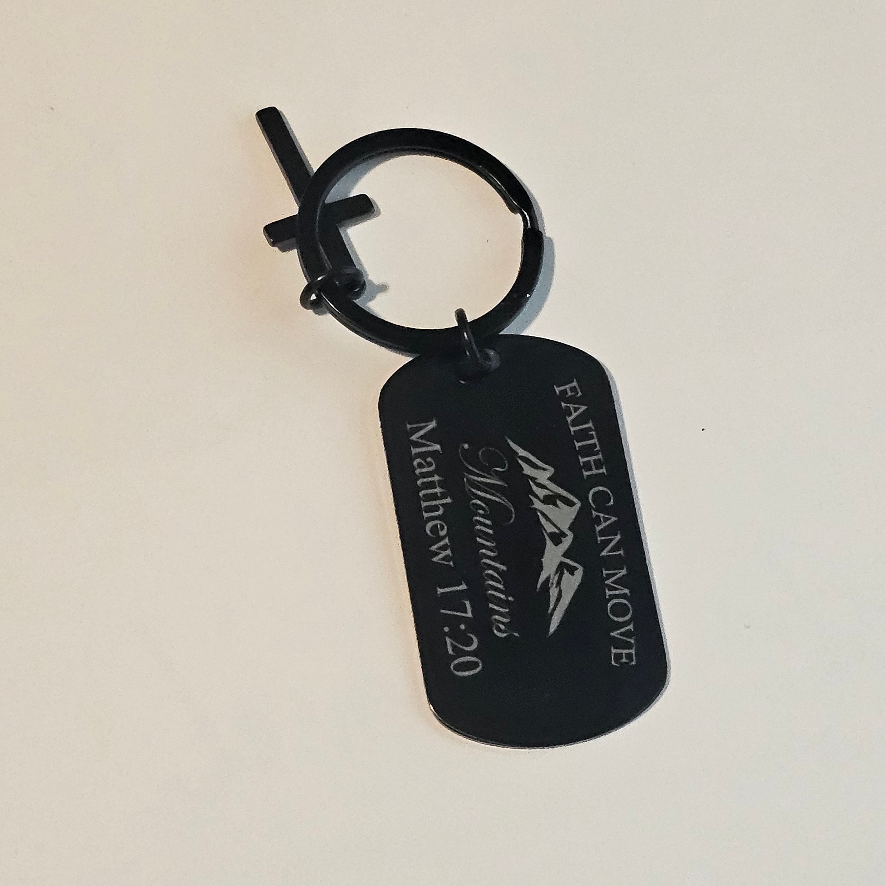 ✨ SCRIPTURE KEYCHAINS – Metal Engraved with Mini Cross