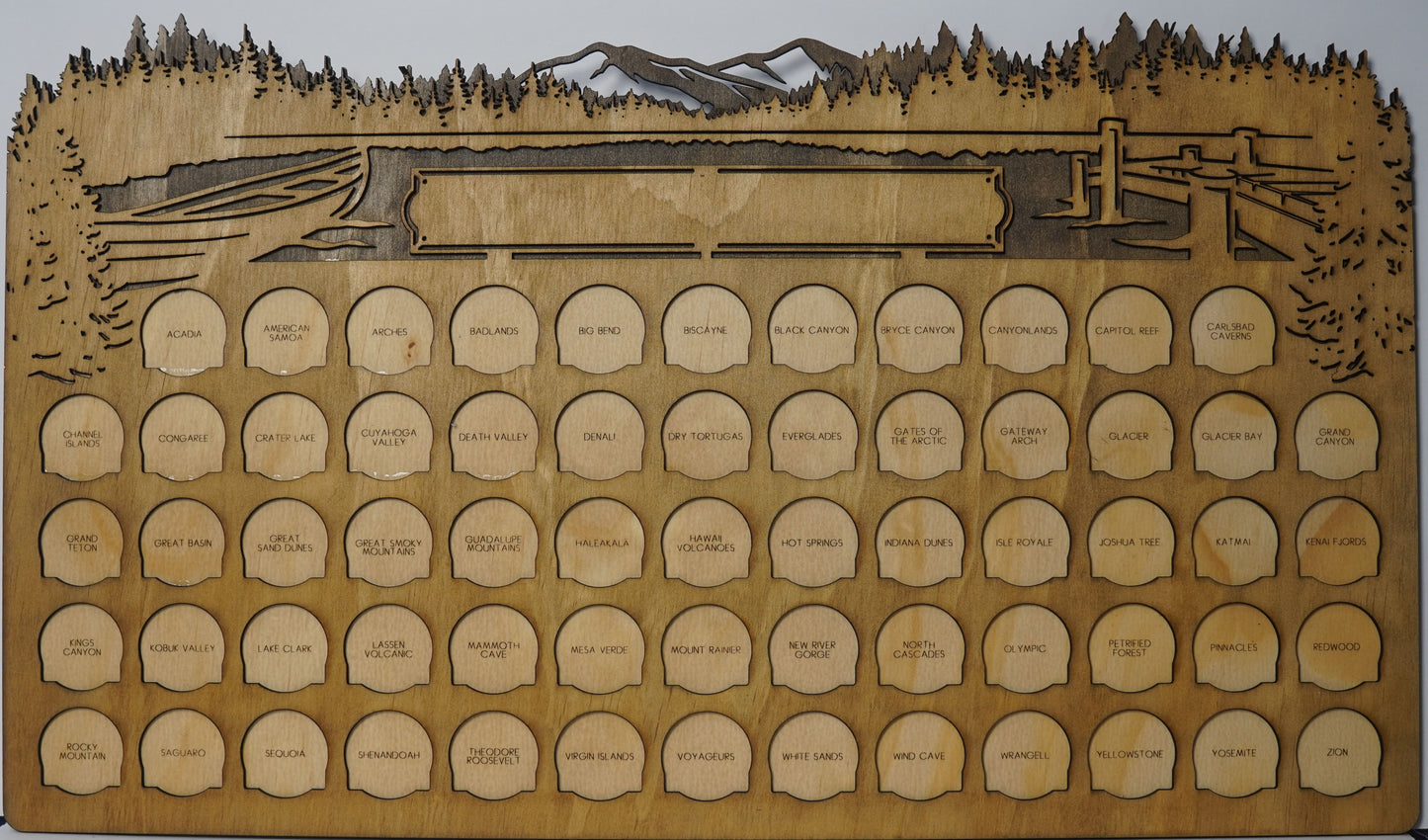 Handcrafted National Park Tracker Map with 63 Tokens | Wooden Adventure Map for Hikers, Campers & Travelers