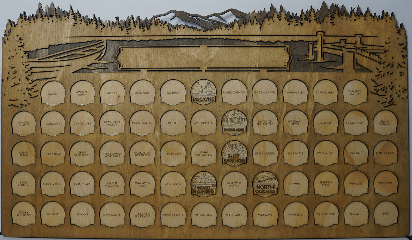 Handcrafted National Park Tracker Map with 63 Tokens | Wooden Adventure Map for Hikers, Campers & Travelers