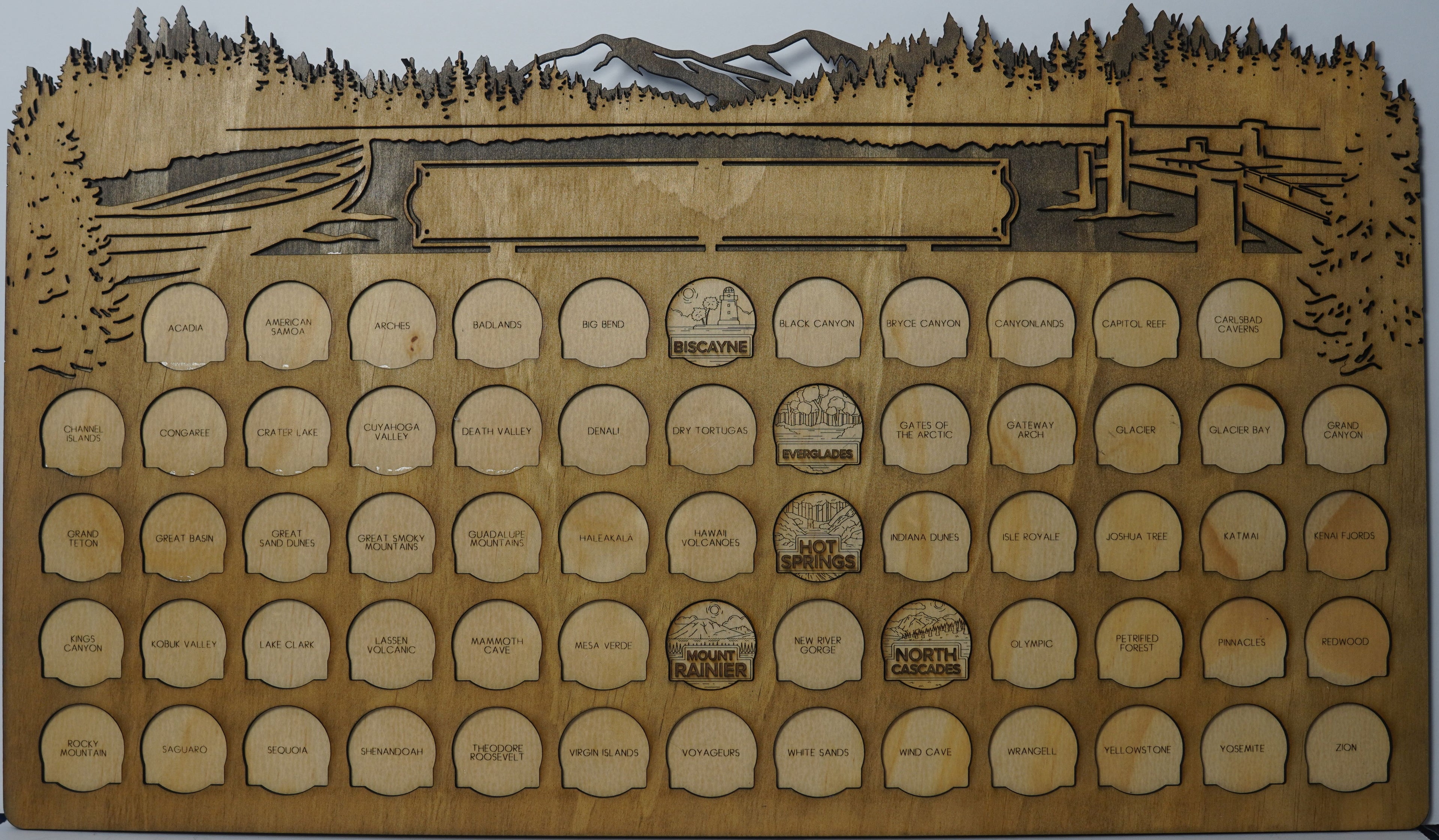 Handcrafted National Park Tracker Map with 63 Tokens | Wooden Adventure Map for Hikers, Campers & Travelers