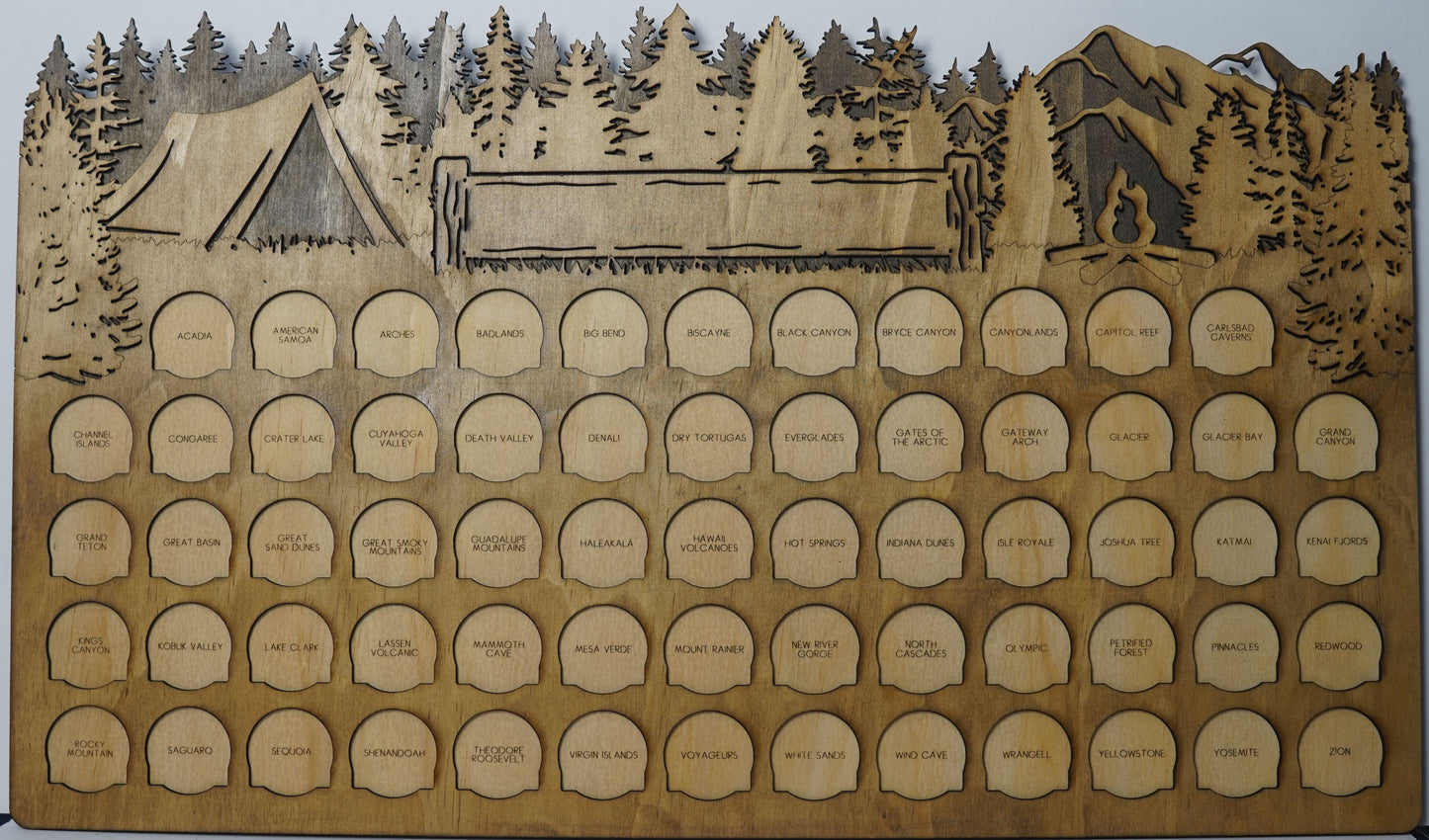 Handcrafted National Park Tracker Map with 63 Tokens | Wooden Adventure Map for Hikers, Campers & Travelers