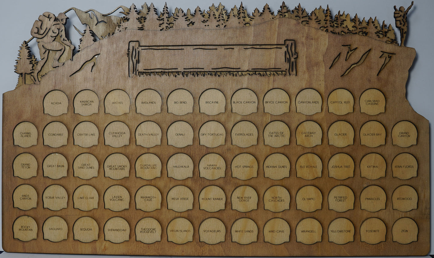 Handcrafted National Park Tracker Map with 63 Tokens | Wooden Adventure Map for Hikers, Campers & Travelers