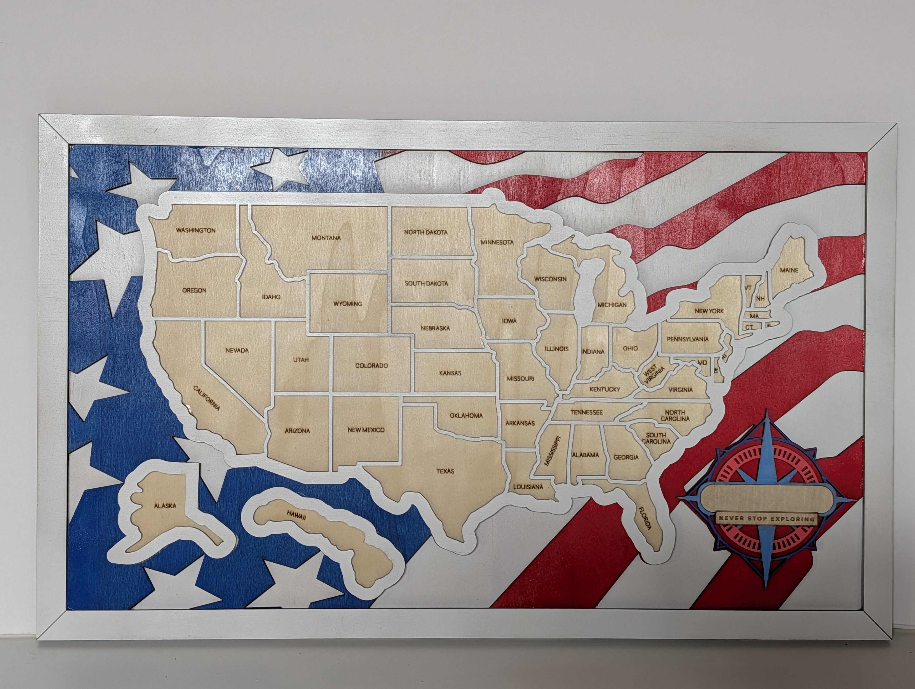 Wooden USA Travel Map — Flag