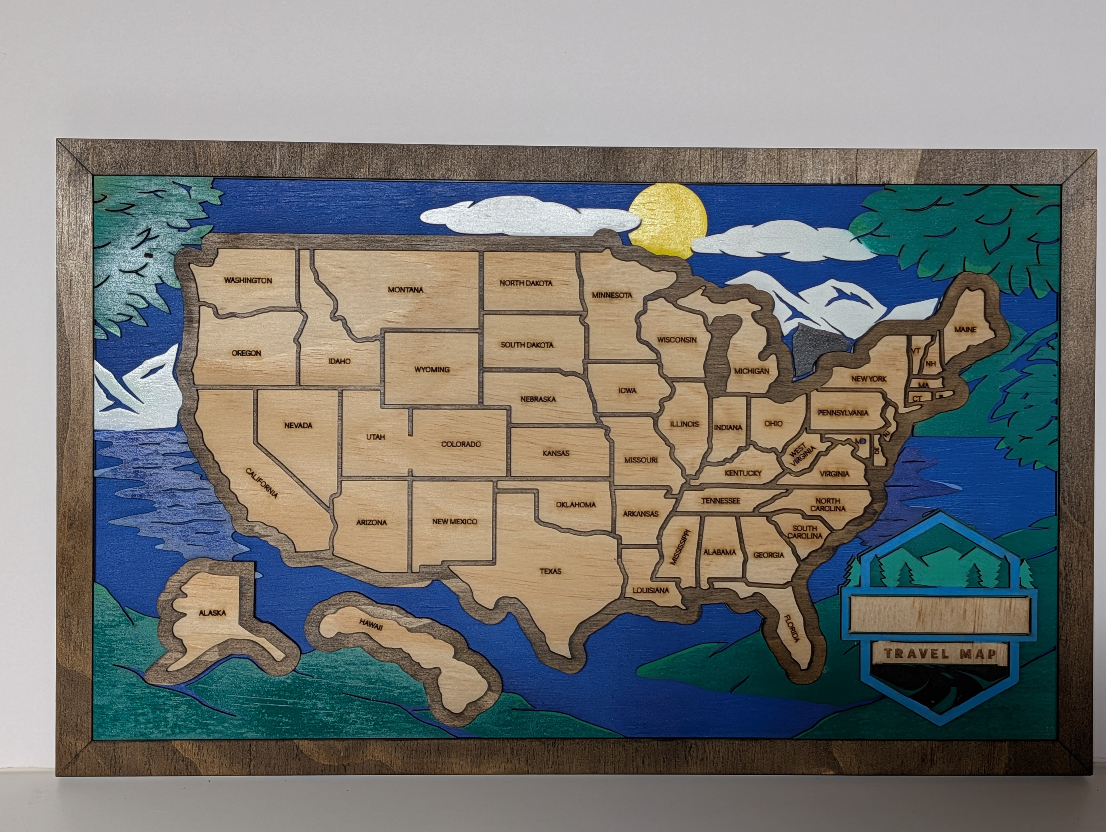 Wooden USA Travel Map — Lake