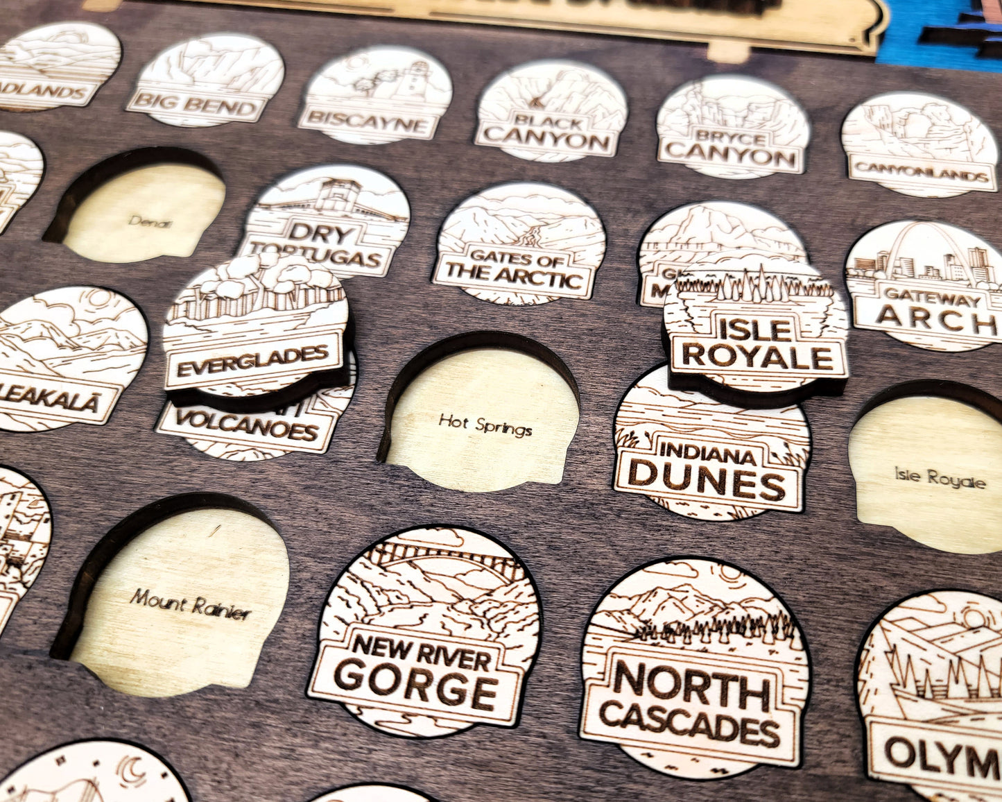 Handcrafted National Park Tracker Map with 63 Tokens | Wooden Adventure Map for Hikers, Campers & Travelers