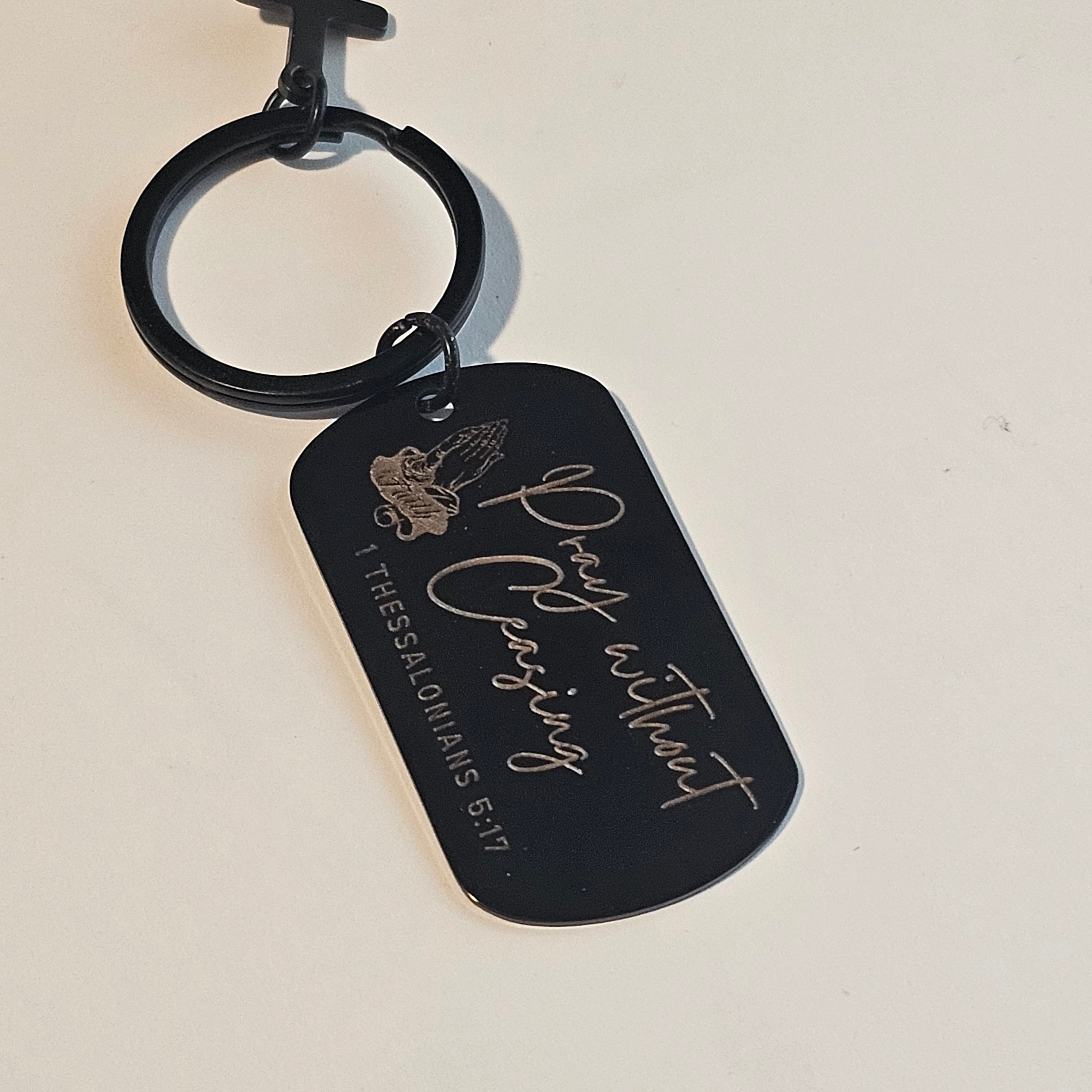 ✨ SCRIPTURE KEYCHAINS – Metal Engraved with Mini Cross