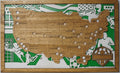 Soccer stadium travel map handcrafted from wood