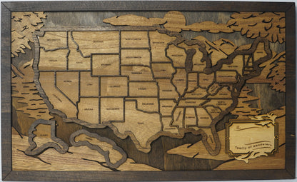 Wooden USA Travel Map – Track Your Adventures | Handmade Laser-Cut Map
