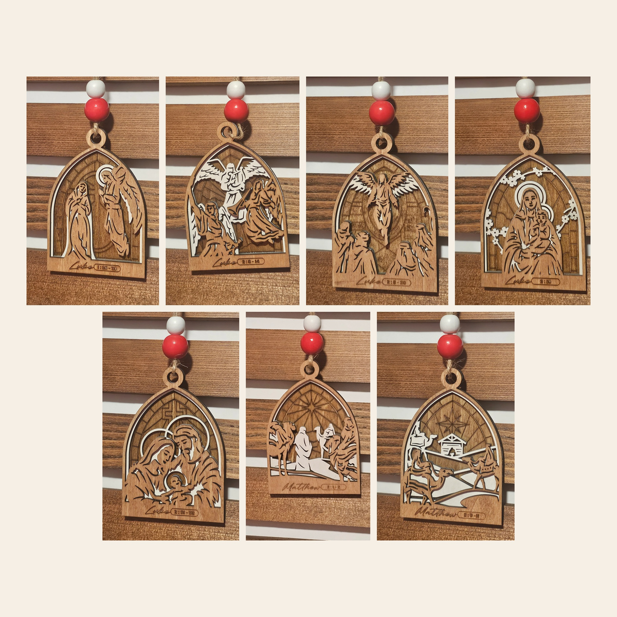 Birth of Christ Ornament Collection – 7-Piece Wooden Nativity Set