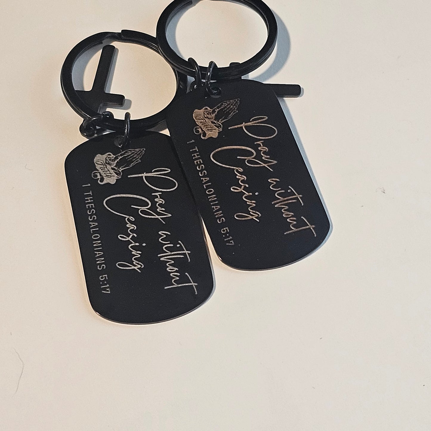 ✨ SCRIPTURE KEYCHAINS – Metal Engraved with Mini Cross