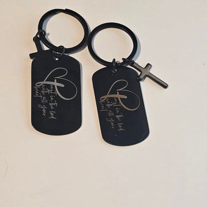 ✨ SCRIPTURE KEYCHAINS – Metal Engraved with Mini Cross