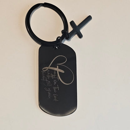 ✨ SCRIPTURE KEYCHAINS – Metal Engraved with Mini Cross