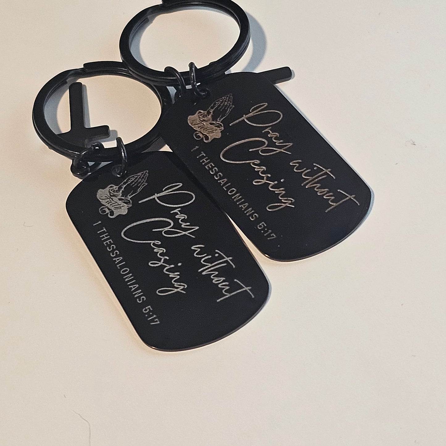 ✨ SCRIPTURE KEYCHAINS – Metal Engraved with Mini Cross