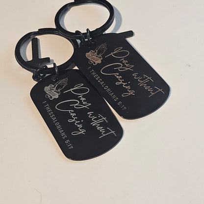✨ SCRIPTURE KEYCHAINS – Metal Engraved with Mini Cross