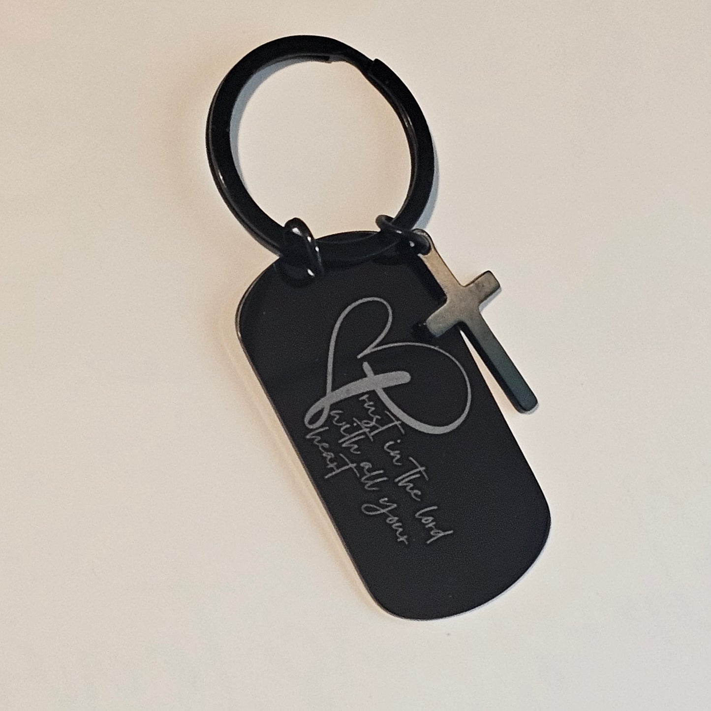 ✨ SCRIPTURE KEYCHAINS – Metal Engraved with Mini Cross