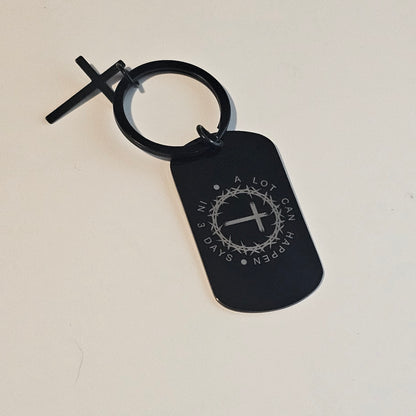 ✨ SCRIPTURE KEYCHAINS – Metal Engraved with Mini Cross