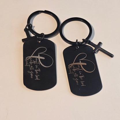 ✨ SCRIPTURE KEYCHAINS – Metal Engraved with Mini Cross