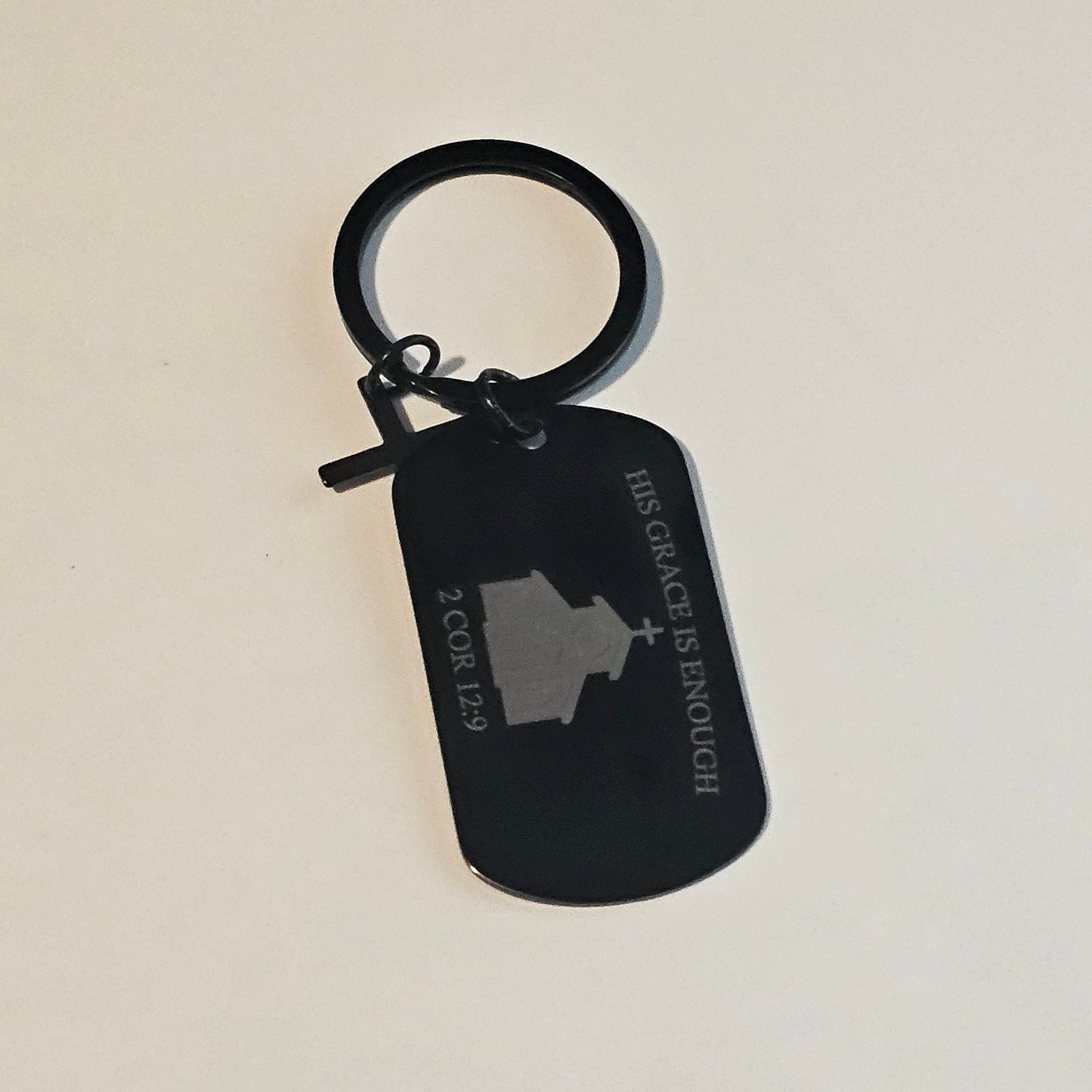 ✨ SCRIPTURE KEYCHAINS – Metal Engraved with Mini Cross