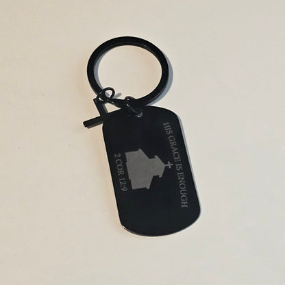 ✨ SCRIPTURE KEYCHAINS – Metal Engraved with Mini Cross