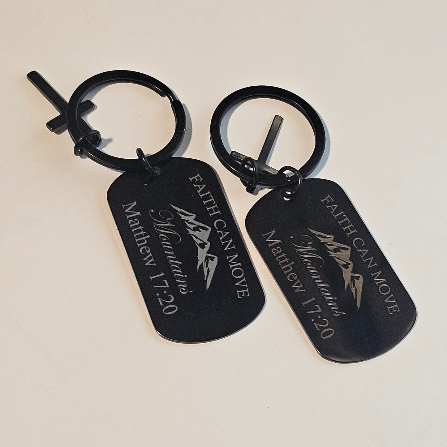 ✨ SCRIPTURE KEYCHAINS – Metal Engraved with Mini Cross