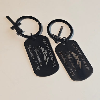 ✨ SCRIPTURE KEYCHAINS – Metal Engraved with Mini Cross
