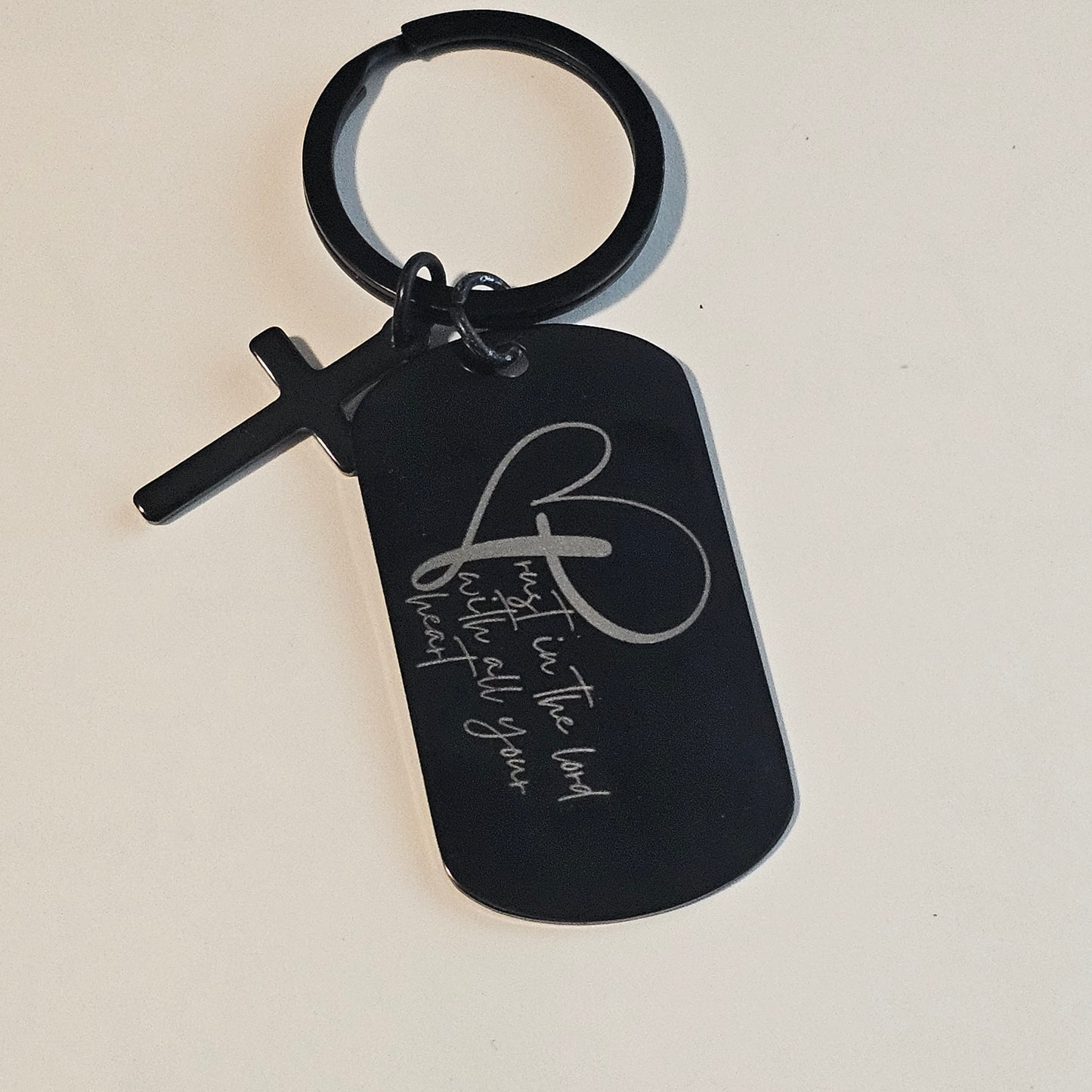 ✨ SCRIPTURE KEYCHAINS – Metal Engraved with Mini Cross