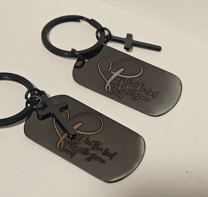 ✨ SCRIPTURE KEYCHAINS – Metal Engraved with Mini Cross