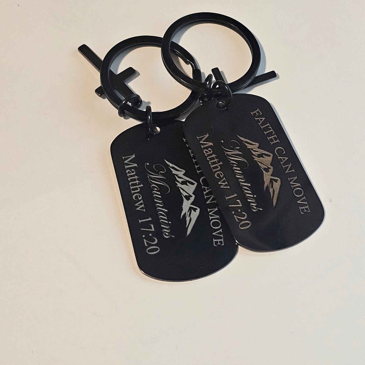 ✨ SCRIPTURE KEYCHAINS – Metal Engraved with Mini Cross
