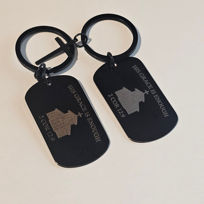 ✨ SCRIPTURE KEYCHAINS – Metal Engraved with Mini Cross