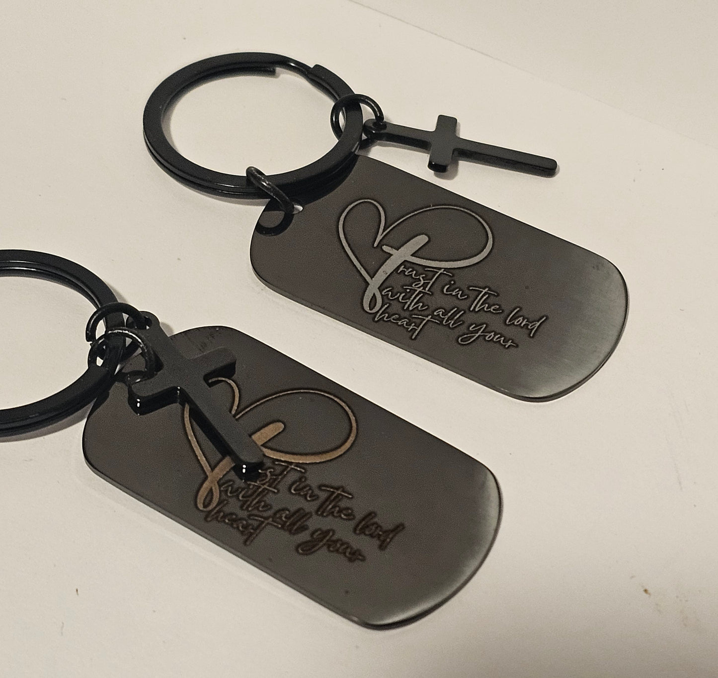 ✨ SCRIPTURE KEYCHAINS – Metal Engraved with Mini Cross